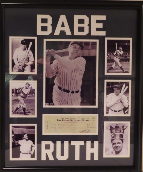 NEW YORK YANKEES BABE RUTH UNSIGNED REPLICA CHECK FRAMED COLLAGE 