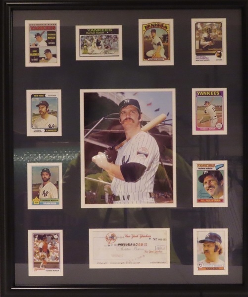 NEW YORK YANKEES THURMAN MUNSON UNSIGNED REPLICA CHECK FRAMED COLLAGE 