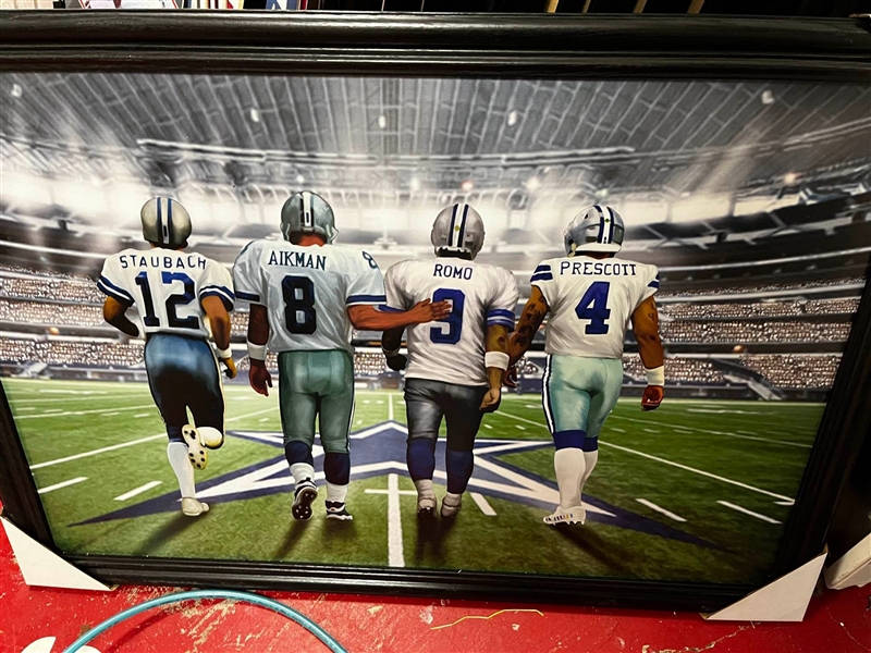 DALLAS COWBOYS UNSIGNED COLLAGE ON CANVAS FRAMED 38"X27"