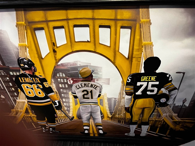 PITTSBURGHS GREATEST OF ALL TIME UNSIGNED COLLAGE ON CANVAS FRAMED 38"X27"