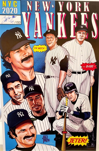 NEW YORK YANKEE GREATS UNSIGNED LITHOGRAPH 17"X11"