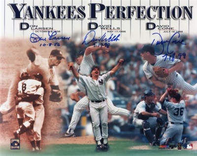 New York Yankees Perfection 8x10 Signed By David Wells,David Cone And Don Larsen With PG Inscriptions 
