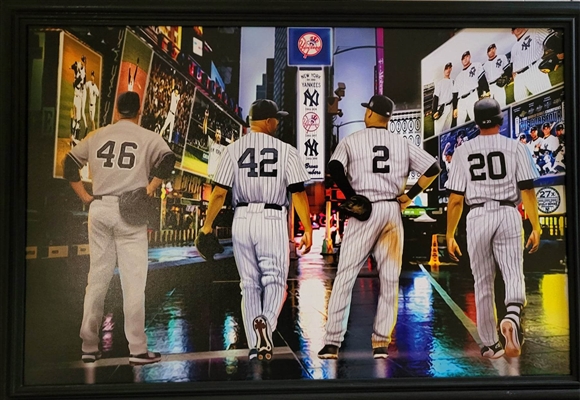 New York Yankees Unsigned Core 4 Collage On Canvas Framed 38"x27"