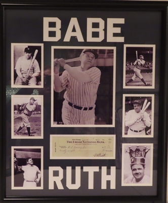New York Yankees Babe Ruth Replica Check Unsigned Framed Collage 22"x27" 