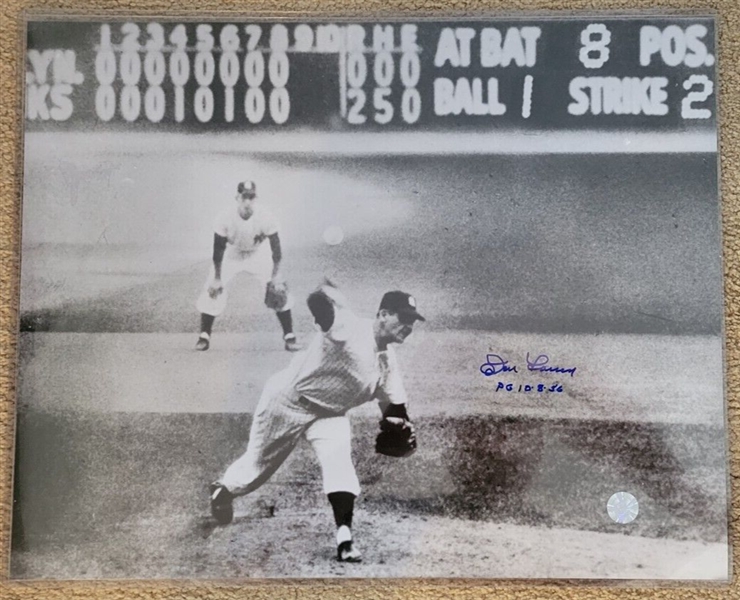 New York Yankees Don Larsen Signed Last Pitch 16x20 B&W Photo With PG 10-8-56 Inscription-AAC Hologram 