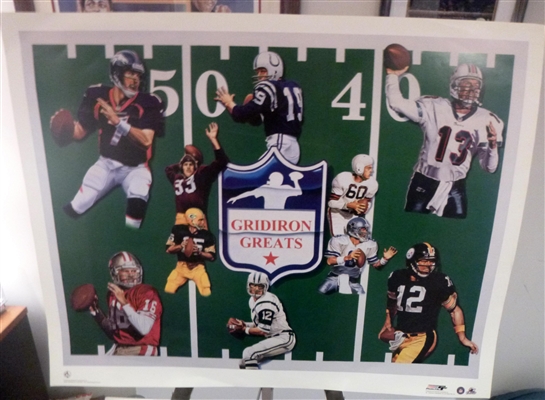 NFL FOOTBALL GRID IRON GREATS HALL OF FAME QBS LITHOGRAPH BY ARTIST STEVE PARSONS