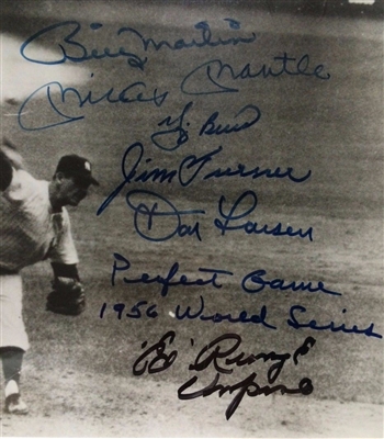 1956 WS Champs Yankees Team Signed Framed Photo & 7 Original Tickets, Mantle JSA