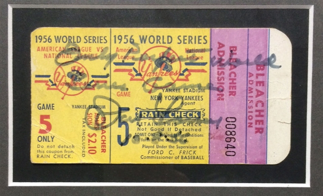 1956 WS Champs Yankees Team Signed Framed Photo & 7 Original Tickets, Mantle JSA