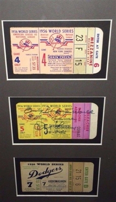 1956 WS Champs Yankees Team Signed Framed Photo & 7 Original Tickets, Mantle JSA
