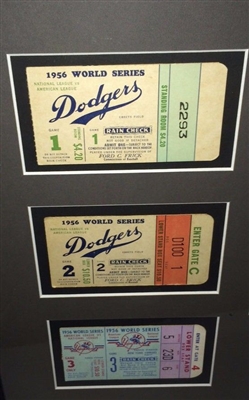1956 WS Champs Yankees Team Signed Framed Photo & 7 Original Tickets, Mantle JSA