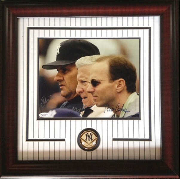 Joe Torre, George Steinbrenner, Cashman Yankees Signed Photo, JSA Authenticated