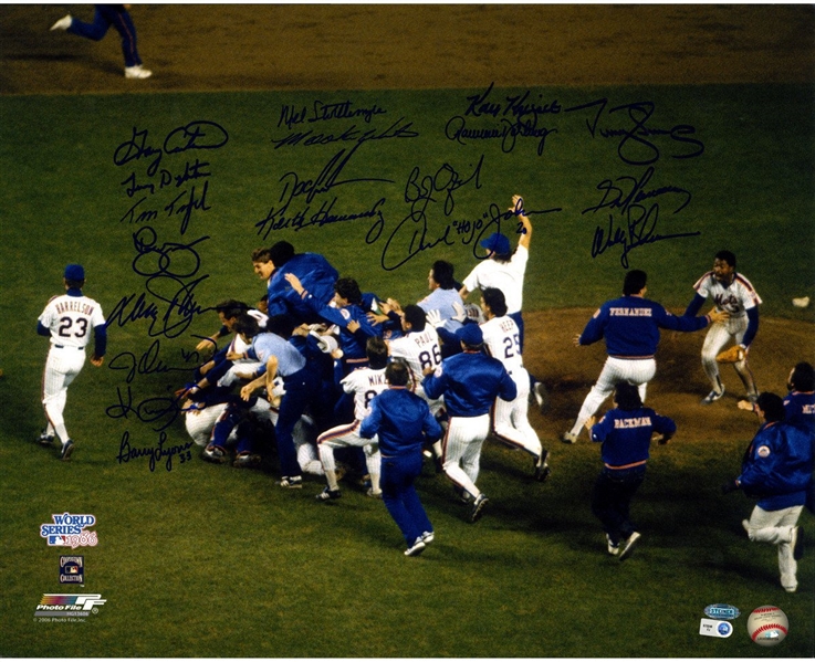 1986 Mets Multi Signed Team Celebration 16x20 Photo w/ Gary Carter  (19 Sigs) (MLB Auth)