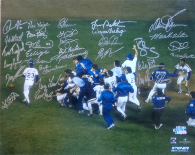 1986 WS Champion Mets Multi Signed Team Celebration 16x20 Photo 31 Signatures NO RESERVE!