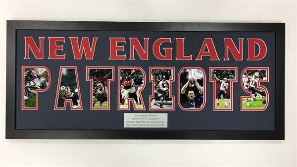 New England Patriots Framed Collage with Photos of the Stars of SB 51 in the Letters NO RESERVE