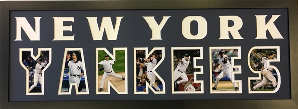 NY Yankees Framed Collage with Photos of the Current Stars in the Letters. Brilliant Mat Cut-Outs NO RESERVE