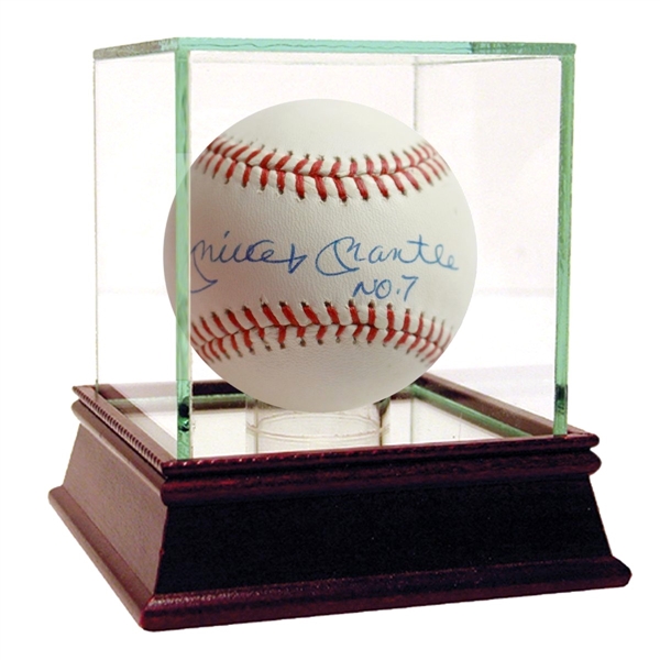Mickey Mantle Signed OAL Brown Baseball with No 7 Inscription JSA