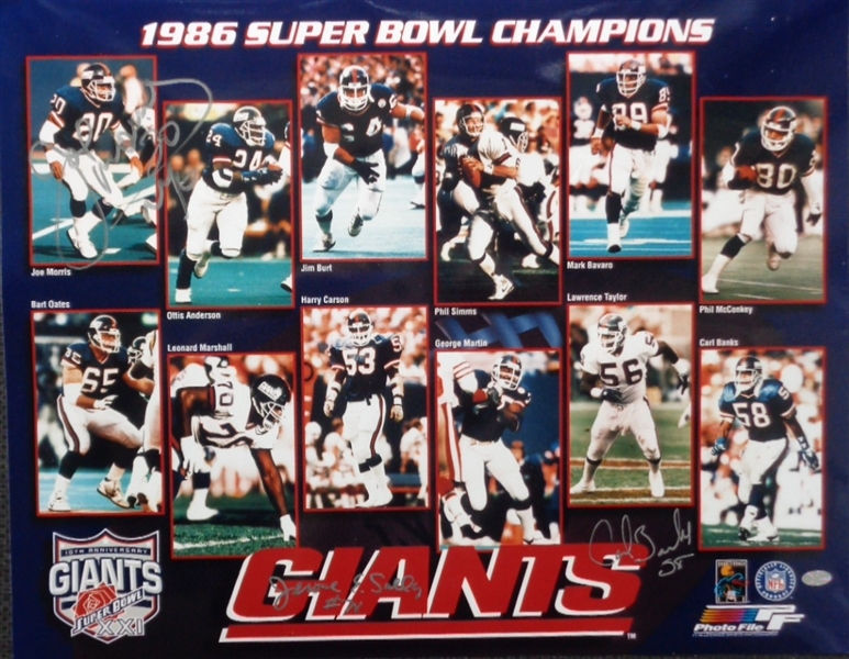 1986 NY Giants Super Bowl Champions 11 x 14 Photo Collage signed by Joe Morris Carl Banks & Jerome Sally AAC Certified