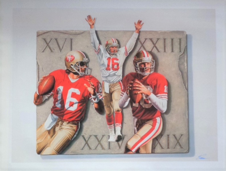 Joe Montana SF 49ers Fine Art Lithograph Print "The Legend"  Signed by Renown Artist Steve Parsons No Reserve