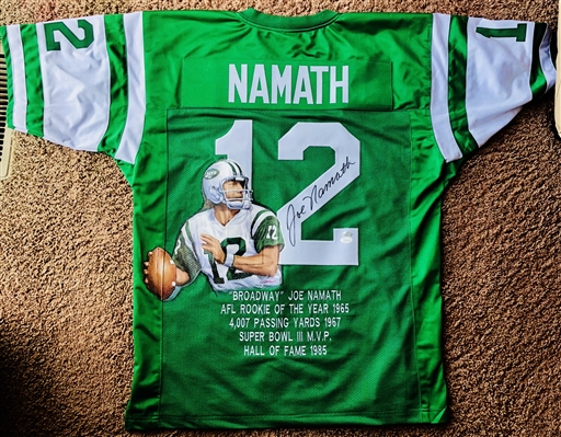 NY Jets Joe Namath Signed Jersey Hand Painted By Artist Doo S. Oh. 