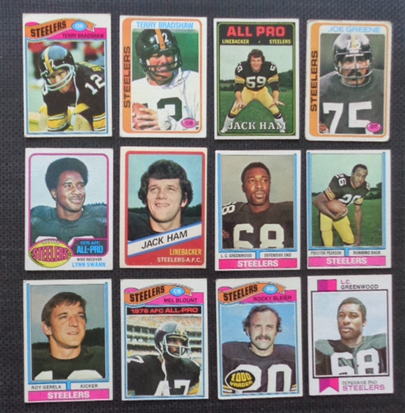 Lot of (27) Topps 1970s Pittsburgh Steelers Football Cards Bradshaw Greene Ham Blier Swann etc.. No Reserve