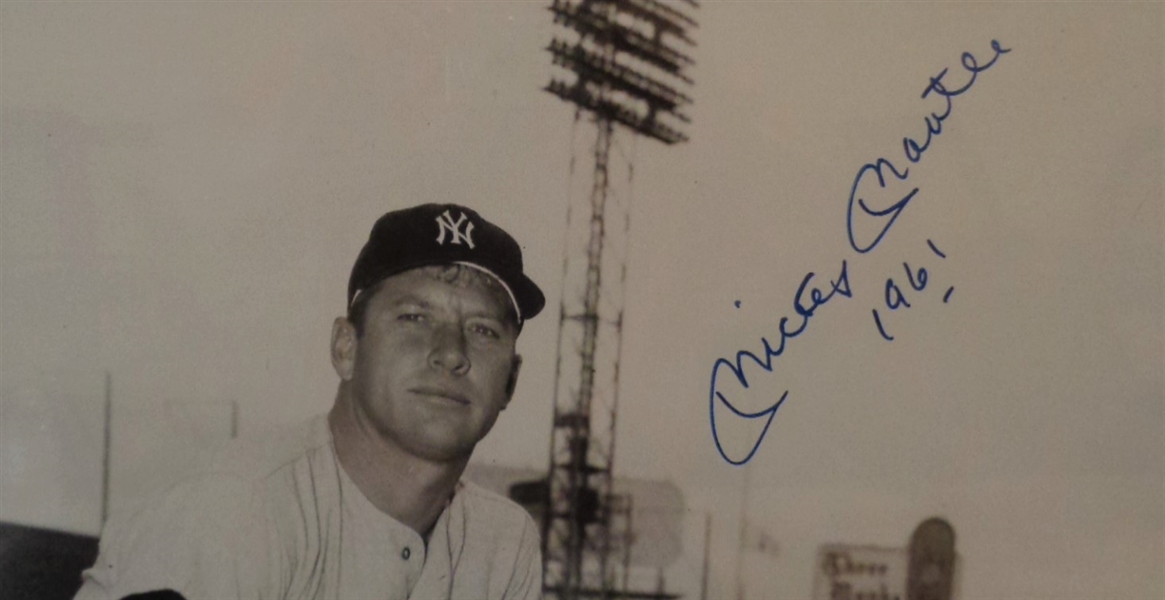 Mickey Mantle Signed Framed 16x20 Vintage Photo with 1961 Inscription JSA LOA 