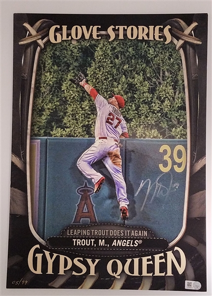 Angels Mike Trout Autographed 10x14 Oversized Topps Gypsy Queen Trading Card Print /99 MLB Authenticated