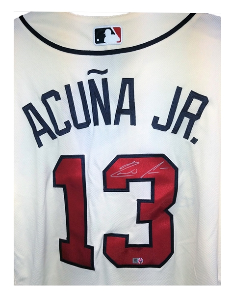 New Young Super Star Ronald Acuna Jr Authentic Braves Jersey with Autograph MLB Authentic