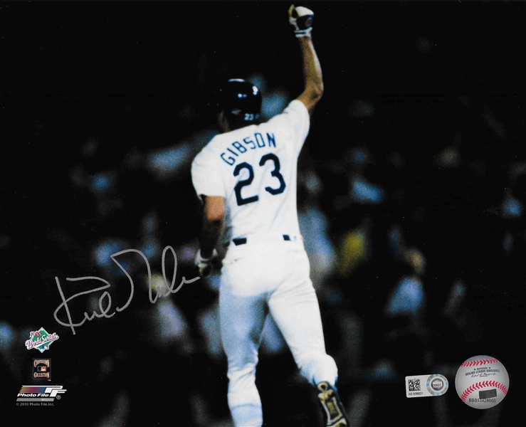 Kirk Gibson LA Dodgers Signed 8x10 Photo Celebrating his Historic Home Run in the 1988 World Series