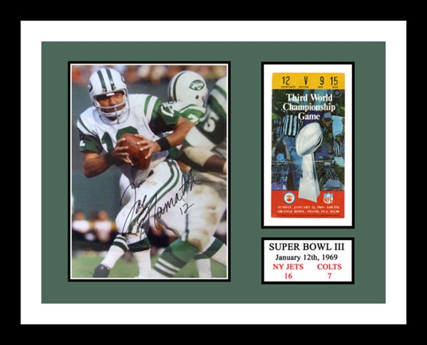 1969 JOE NAMATH *SUPER BOWL 3 PHOTO & TICKET DISPLAY *JETS* No Reserve ~ Please Read Description*