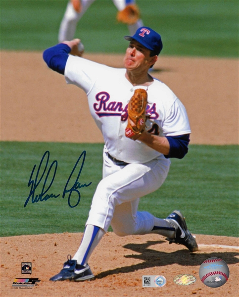 HOFer Nolan Ryan Signed 8x10 Pitching Photo MLB Authenticated 