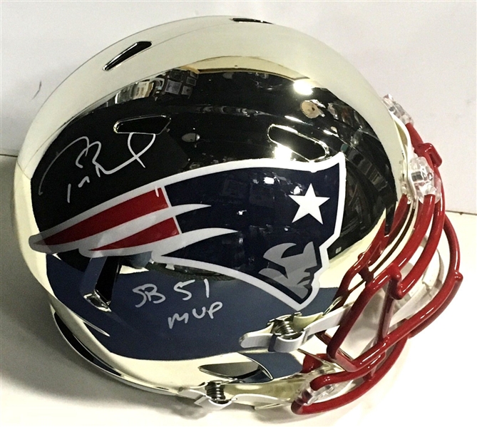Tom Brady Signed Chrome Patriots helmet ins. SB 51 MVP autograph, Steiner COA