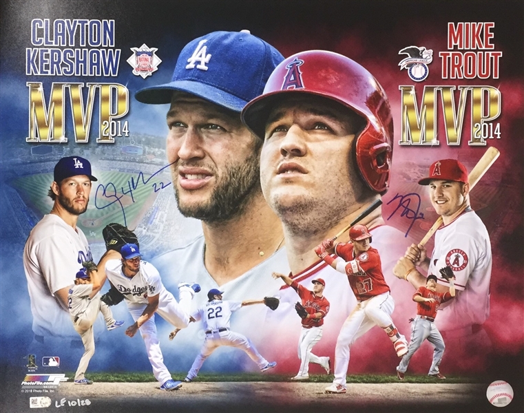 LOOK! 2014 NL & AL MVPS! Clayton Kershaw & Mike Trout Autographed 16X20 Collage ONLY 28 MADE! MLB Auntenticated