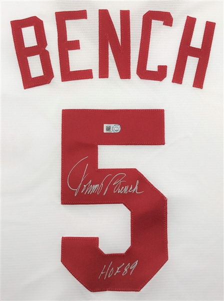 Johnny Bench Autographed White Reds Jersey w/ "HOF 89" Inscription MLB Authenticated