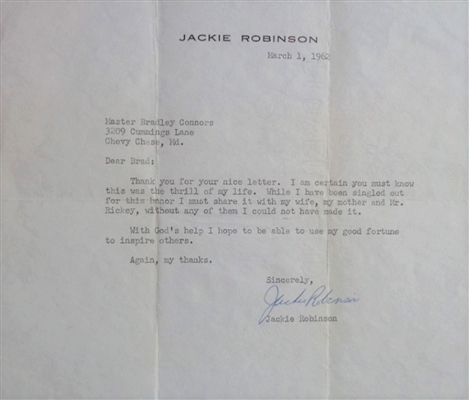 Jackie Robinson Hand Signed Personal Response Letter from 1962 (Auto is a 8-10!) JSA LOA