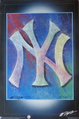 NY Yankees Logo Lithograph by Renown Sports Artist Bill Lopa Who Signed it MLB Licensed NR