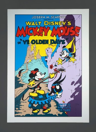 Mickey Mouse Vintage Fine Art Nine Color Serigraph "YE OLDEN DAYS" by Walt Disney No Reserve