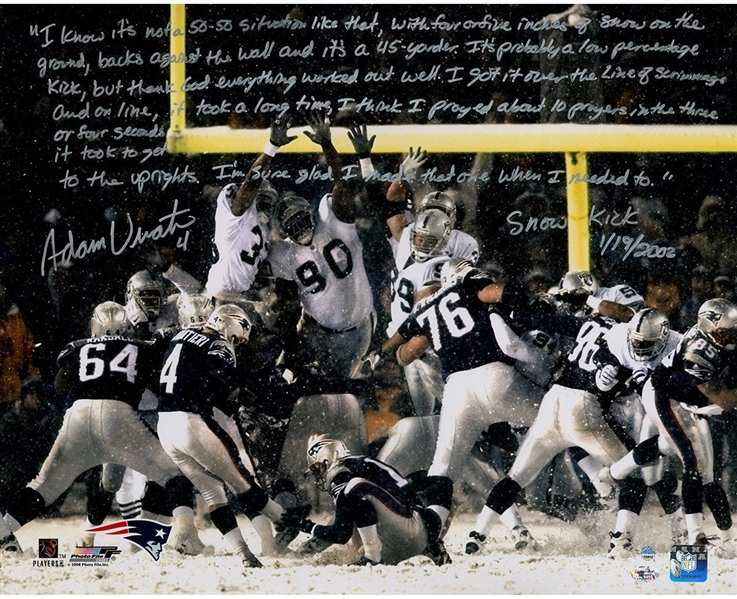 Adam Vinatieri Signed Snow Kick 16x20 Story Photo