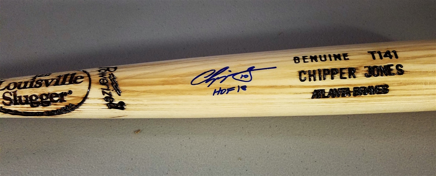 Newest 2018 HOFer Chipper Jones Signed Louisville CJ Game Model Bat w/inscription "HOF 18" MLB Authenticated