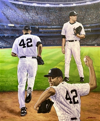 Original Painting By World Renowned Artist Doo S. Oh of NY Yankee Legend Mariano Rivera. 