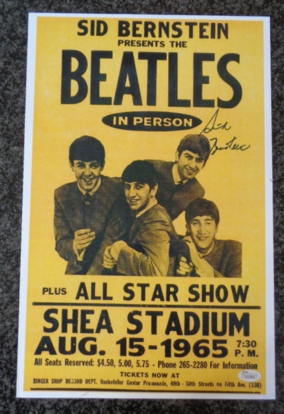 Promoter Sid Bernstein Signed Beatles Shea Stadium Concert Poster JSA No Reserve