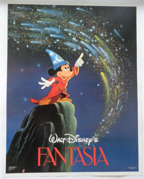 Vintage Mickey Mouse 1986 Colorful Poster of Walt Disneys FANTASIA No Reserve