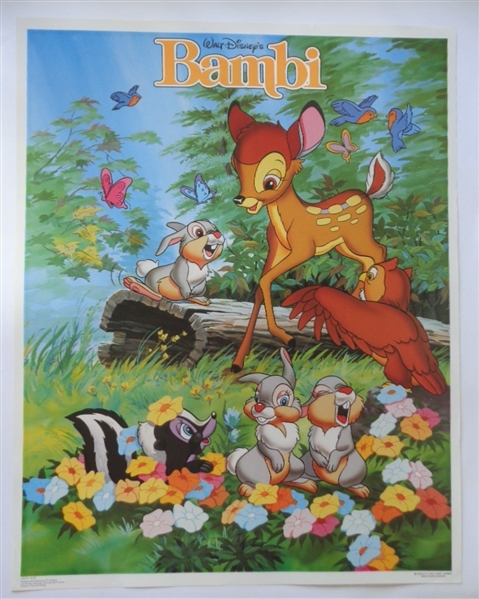 Vintage 1986 Walt Disney Bambi 22x28" Poster No Reserve