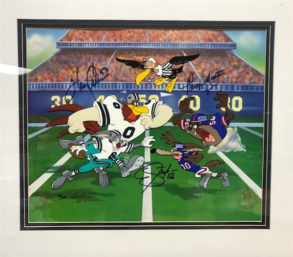 Warner Bros Licensed Animation Cel With Bugs & Friends Playing Football Signed by L. Taylor, H. Carson & G. Martin
