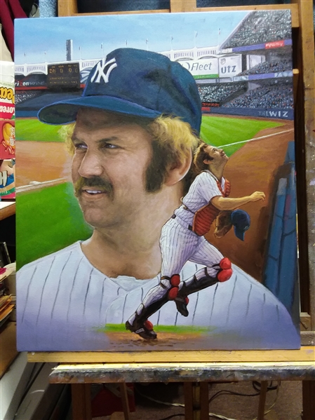 The CAPTAIN. Original Painting By World Renowned Artist Doo S. Oh of NY Yankee Great, Thurman Munson