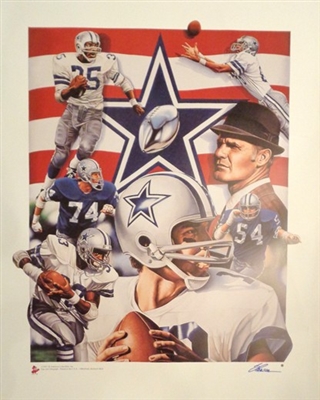 Dallas Cowboys Fine Art Lithograph Staubach, Lilly, Dorsett Landry Signed by Artist Steve Parsons NO RESERVE