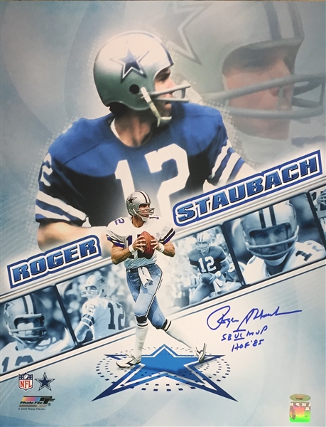 Dallas Cowboys Roger Staubach Signed 16x20 Career Composite Inscrips "SB 6 MVP HOF 85" Staubach/MLB Certified