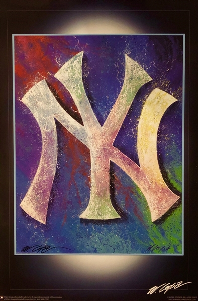 NY Yankees Logo Lithograph Signed by Sports Artist Bill Lopa MLB Licensed No Reserve