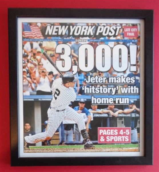 Derek Jeter Framed Copy of the Cover Page of His 3000th Hit from the NY Post dated July 10th 2011 No Reserve