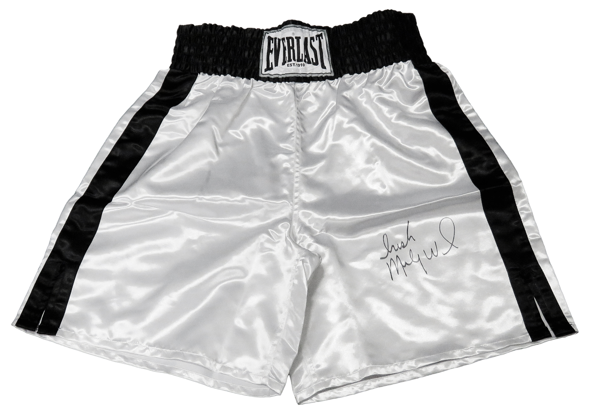 Lot Detail - Micky Ward Signed Everlast White Boxing Trunks w/Irish
