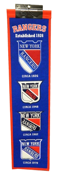 New York Rangers 8x32 Embroidered Genuine Wool NHL Team Heritage Banner Pennant